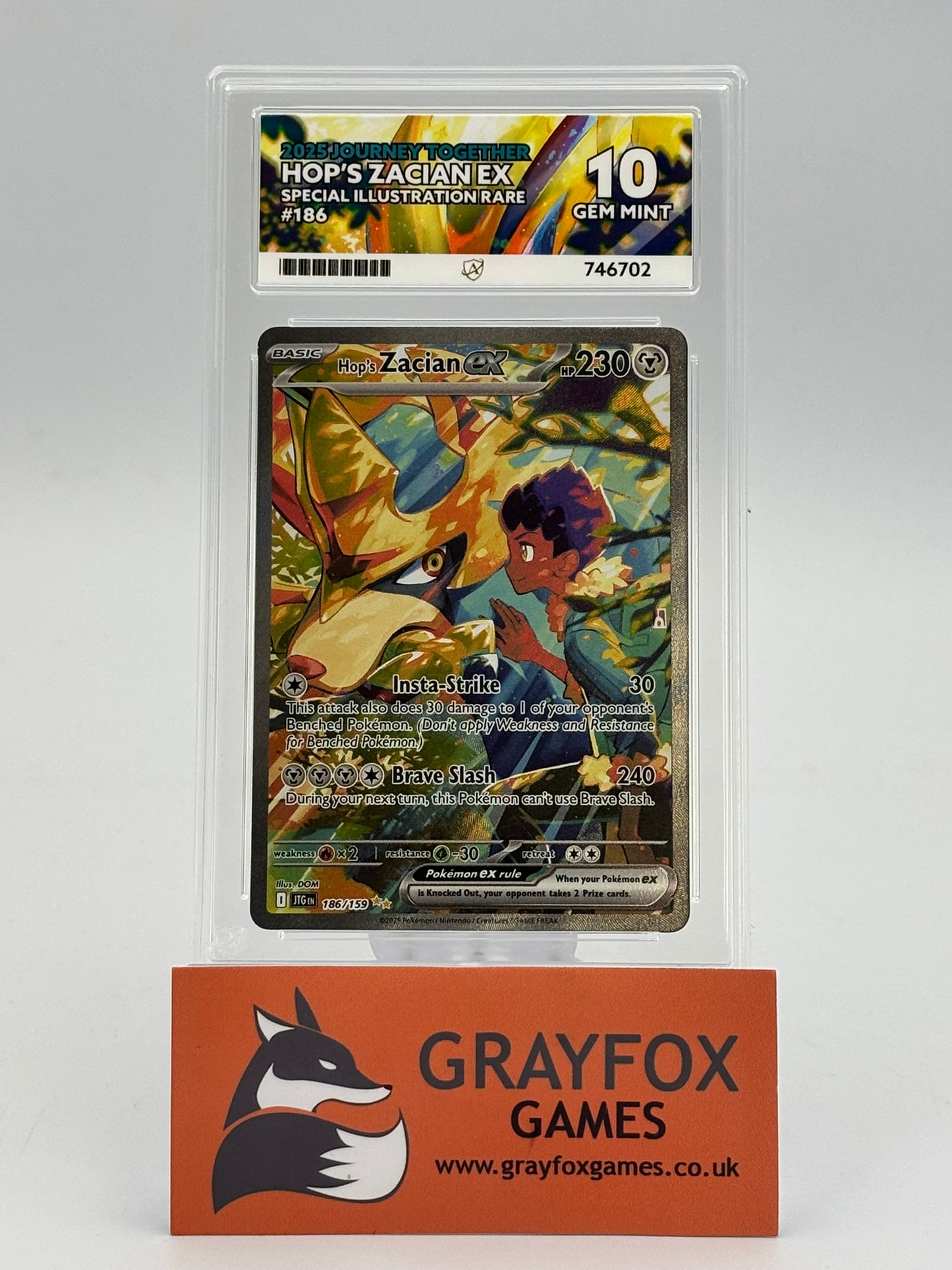 Pokemon Hop's Zacian Ex 186/159 ACE 10 Graded (Perfect Subgrades) Journey Together