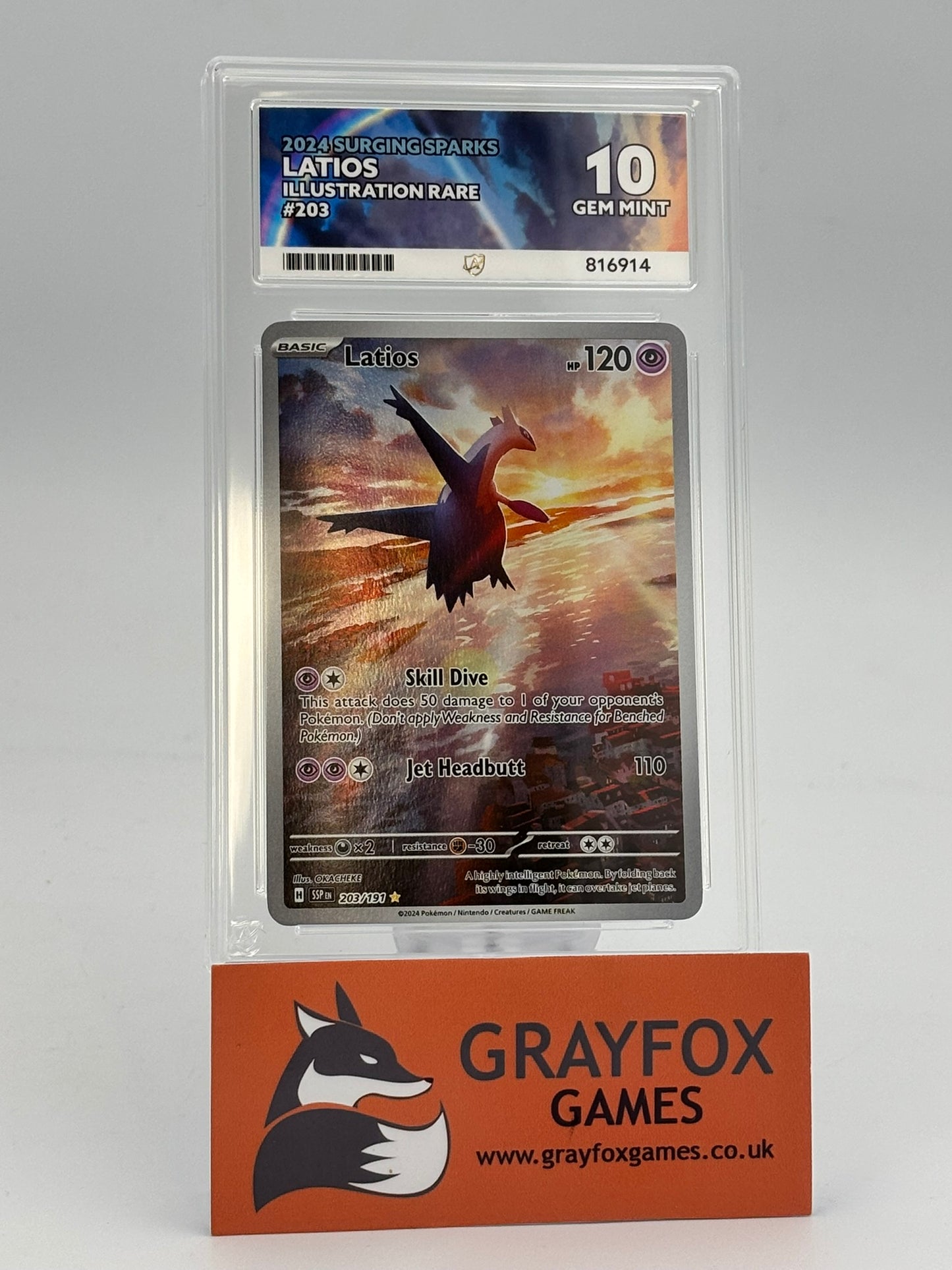 Pokemon Latios Ex 203/191 ACE 10 Graded Surging Sparks