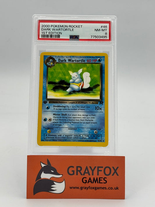 Pokemon Dark Wartortle 1st Edition 46/82 PSA 8 Graded Rocket 2000
