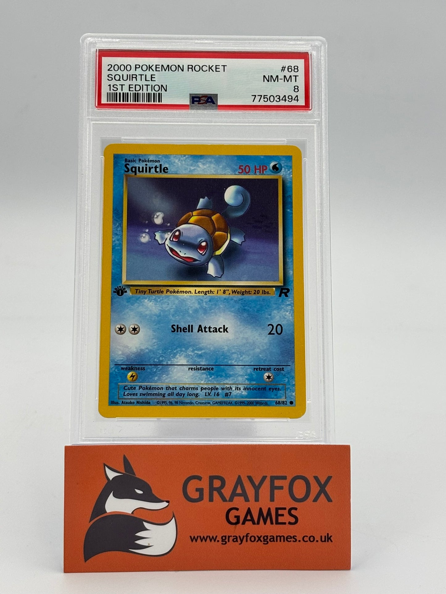 Pokemon Squirtle 68/82 1st Edition Rocket PSA 8 Graded 2000